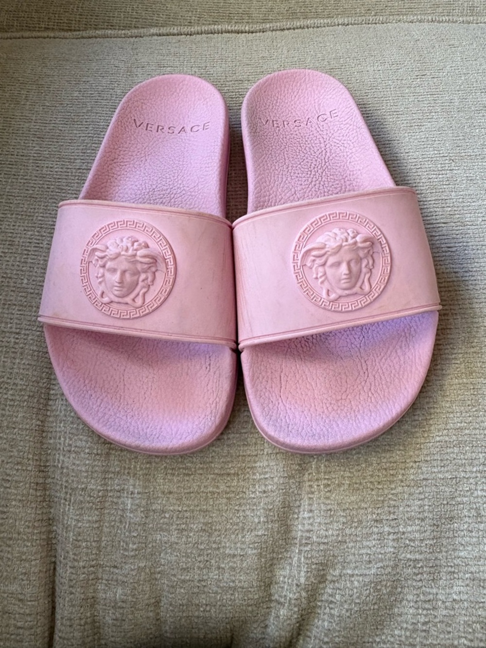 Versace Pink Kids Slide Sandals with Medusa Emblem